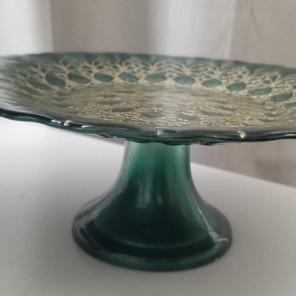 Emerald Green & Gold Glass Pedestal Dish - Picture 2 of 4